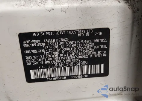 2017 Subaru Crosstrek 2.0I Premium z USA, uszkodzony, nr VIN JF2GPABCXH8234989